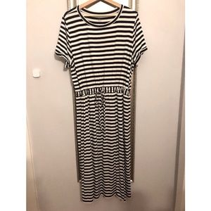 LOFT Breton stripe drawstring midi dress